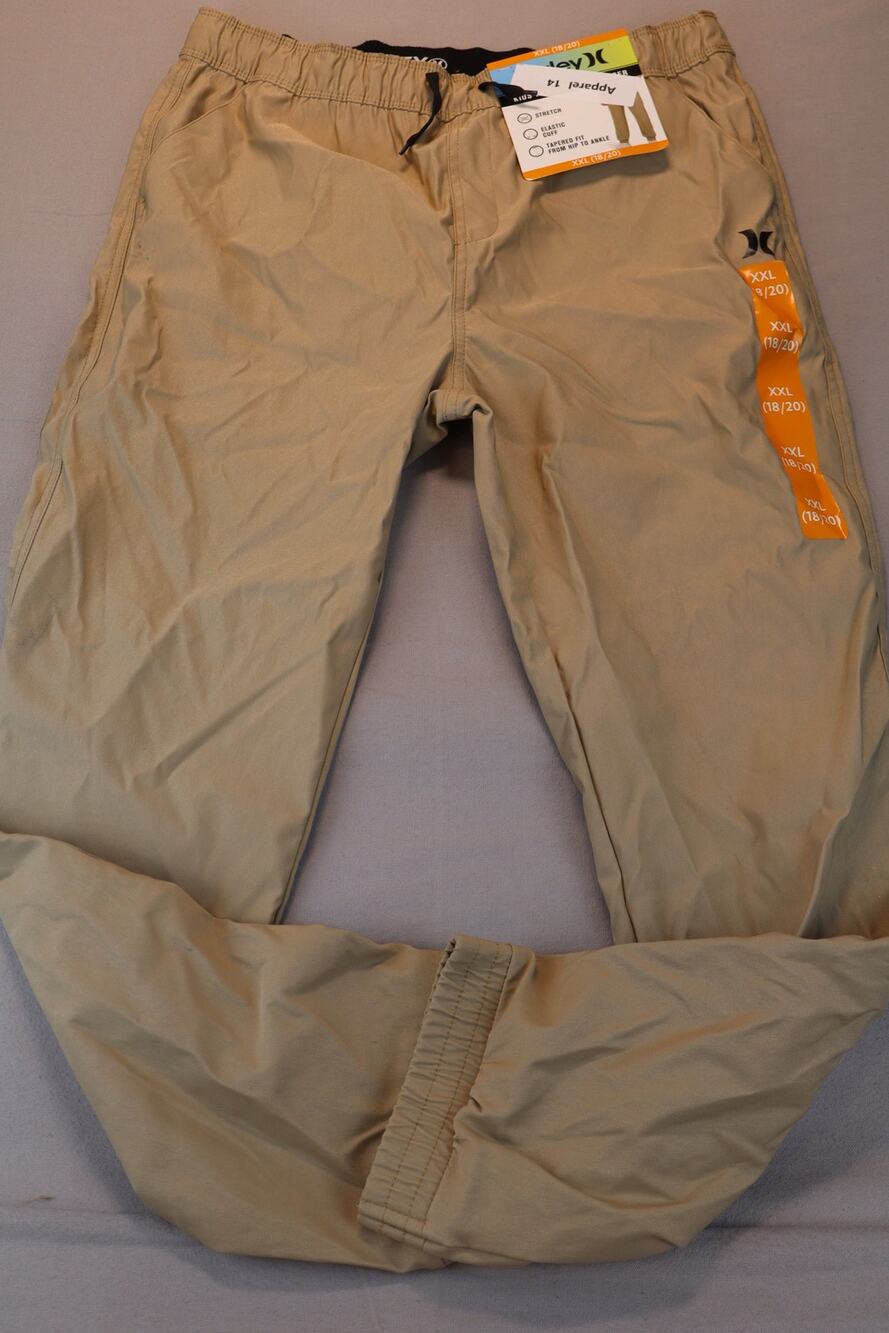 NEW Hurley Performance Jogger Pants Kids Boys Tan Tapered Mid Rise Size 2XL